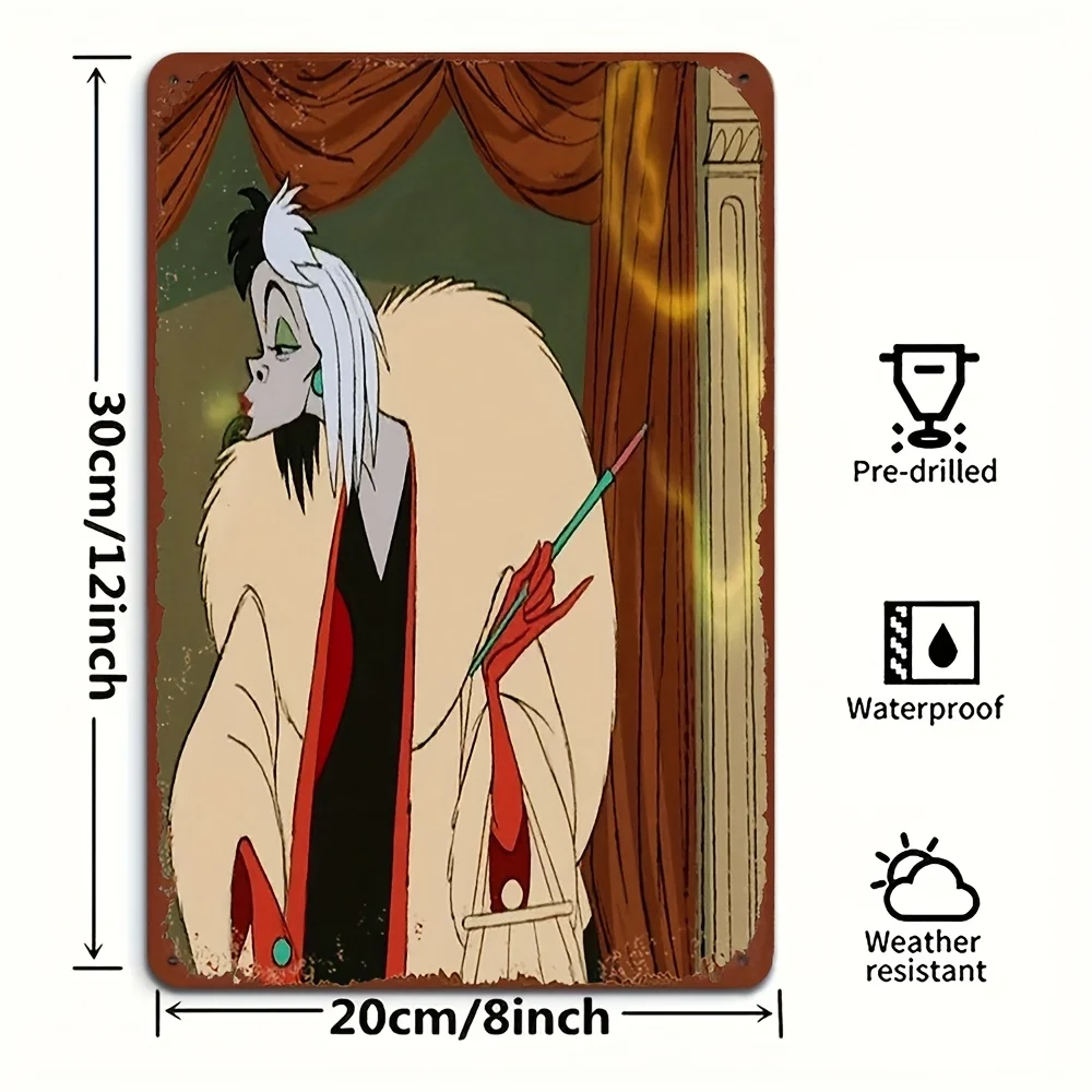 قطعة واحدة من لوحات الحائط الحديدية Cruella De Vil & 101 Dalmatians تحت عنوان - مقاس 8 × 12 بوصة، مرخص رسميًا، لافتة معدنية مزخرفة للمنزل والمكتب #2