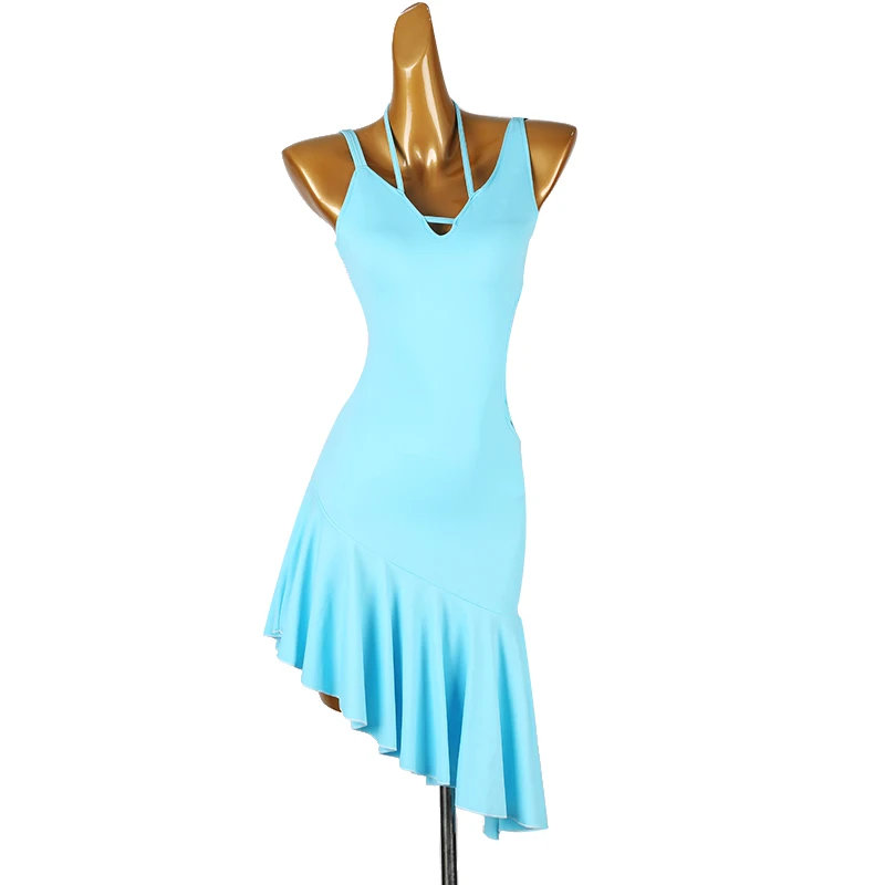 Vestido de baile latino para niños y adultos, ropa profesional de alta gama personalizada, Simple, azul cielo, Cha Tango