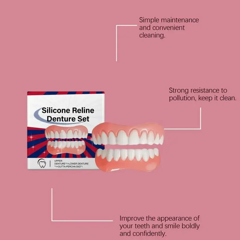 Silicone Denture Set Silicone Upper Lower Veneers Laugh Soft Denture Kit  Silicone Liners Soft  Kit fake Denture