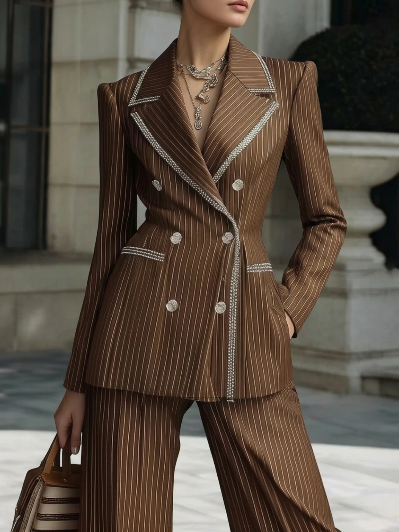 

Double Breasted Blazer And Wide Leg Pants Set Formal Office Two Pieces Outfit For Women Elegant Workwear Suit
