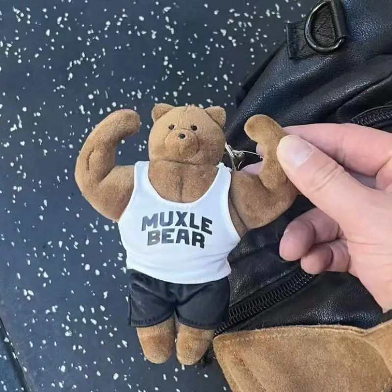 Cute Muscle Bear Keychain Funny Abs Bear Bag Pendant for Backpack Purse Car Keys Gym Couple Friend Fitness Birthday Gift