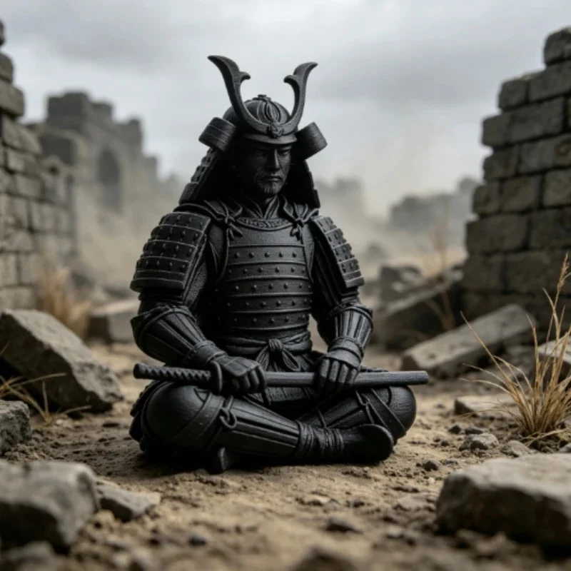 Mini Japanese Samurai Figurine 3D Printed Sitting Posture Bushido Warrior Statue Desktop Ornament Tea Tray Study Shelf Zen Decor