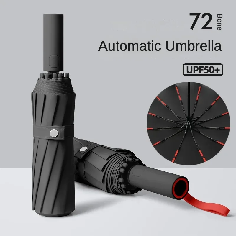 Reinforced 72 Bone Windproof Strong Fully Automatic Folding Umbrella for Men and Women, Sun UV Protection Rain Umbrellas Travel