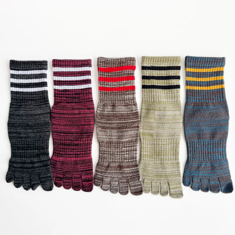 خمسة أصابع الجوارب القصيرة مان القطن مخطط ضغط ملون امتصاص العرق تنفس الدافئة اللياقة البدنية تو الجوارب الرياضة خمر #5