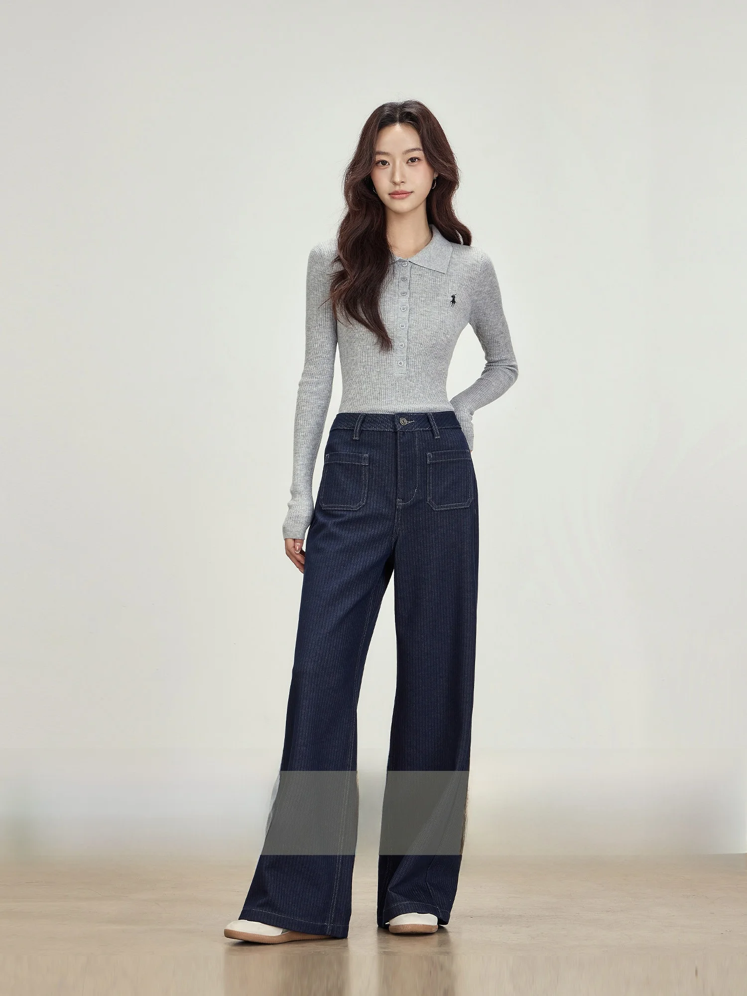 

High Waist Straight Leg Denim Jeans Women's plus Size Four Way Stretch Deep Blue Pear Shaped Body Spring Autumn Casual Wear