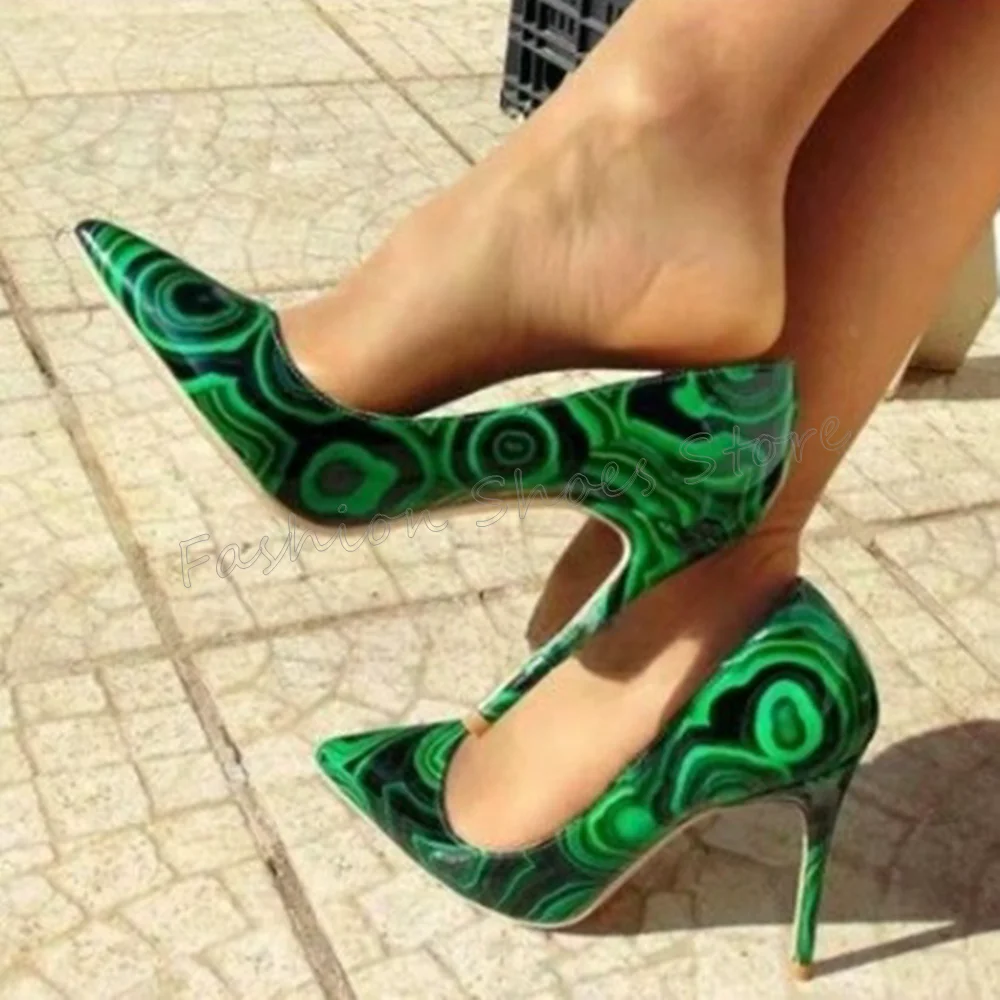 

Green Printing Pointed Toe Pumps Sexy Stilettos High Heels High Heel Shoes for Women Fashion Heels 2025 New Zapatos Para Mujere