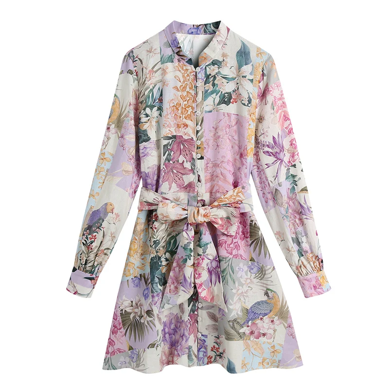 Sukienka koszulowa z długim rękawem i kwiatowym nadrukiem