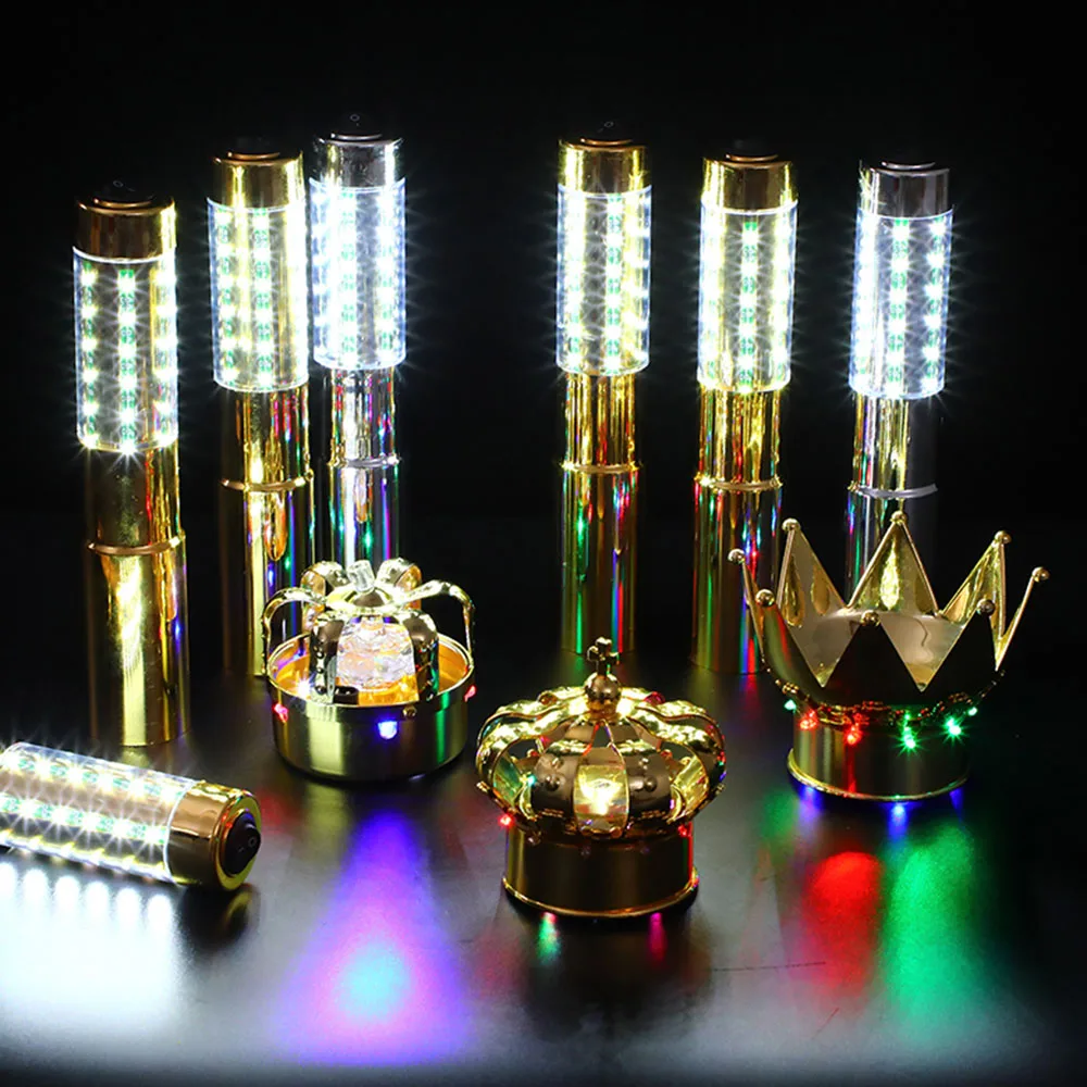 Bar Party Celebration Wedding Use LED Light Wisky Shampagne Beer Red Wine Bottle Decoration Cap King Queen Crown