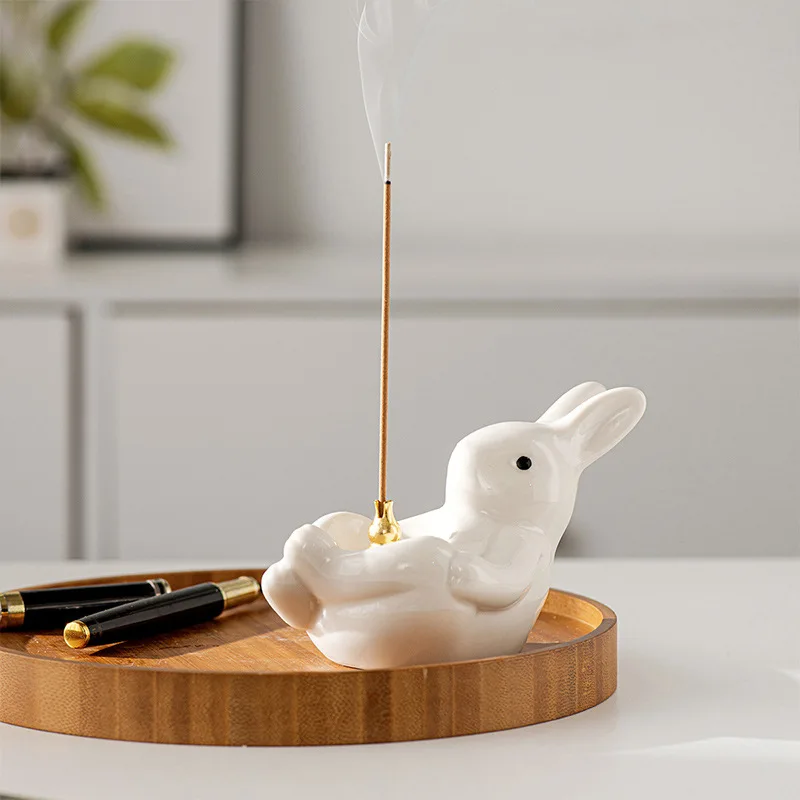 Cute Rabbit-shaped Ceramic Incense Holder, Desktop, Household, Chinese offering, Middle Eastern, Hand-held, Hand-held