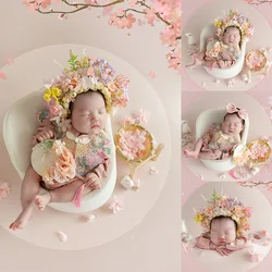 Baby Girl Newborn Photoshoot Outfits Pretty Chinese Elements Style Photography Clothing Bow Tiara Ethnic Style Flower Headdress