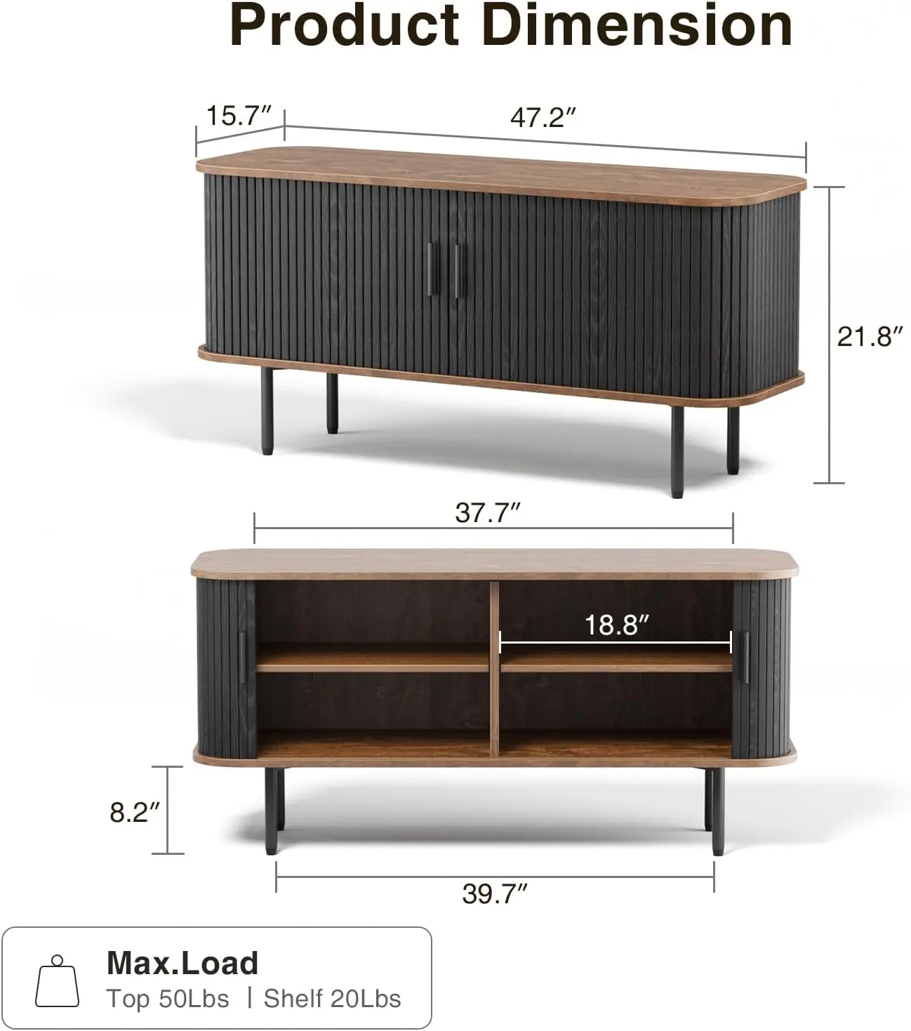 Vabches TV Stand with Sliding Door 47'' W Fluted TV Cabinet with Curvy Edge Modern Wood TV Table Media Console Table Living Room