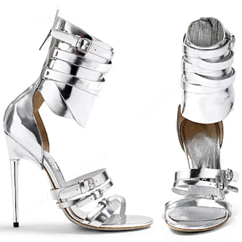 

Gladiator Strappy Heels Buckle Strap Heeled Sandals Open Toe High Heel Roman Style Shoes Women Luxury Designer Sandalias Summer