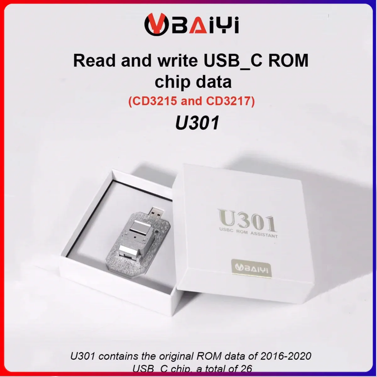 Baiyi U301 ROM Assistant 5V-20V For Macbook Pro Air USB-C Voltage Recovery Repair Boost ROM Data Reader (CD3215 and CD3217)