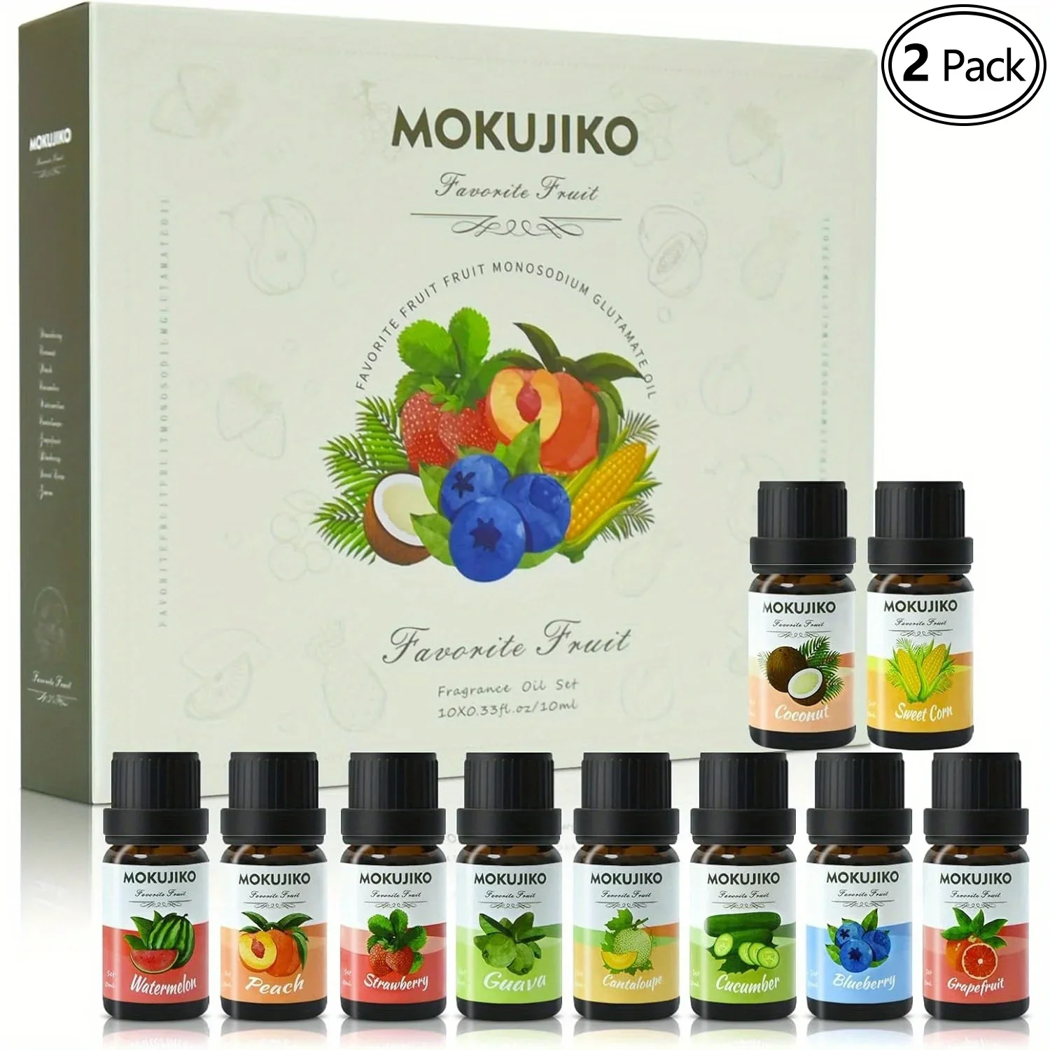 2pcs 10x10ml fruit essential oil, fragrant essential oil gift sets, including blueberries, coconuts, etc.