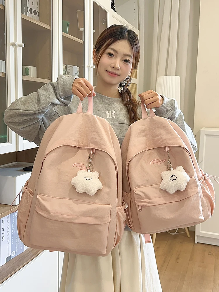 

2025 New Pure Color Macaron Japanese Sweet Girl Style Versatile Middle And High School Student Backpack Double Shoulder Bag