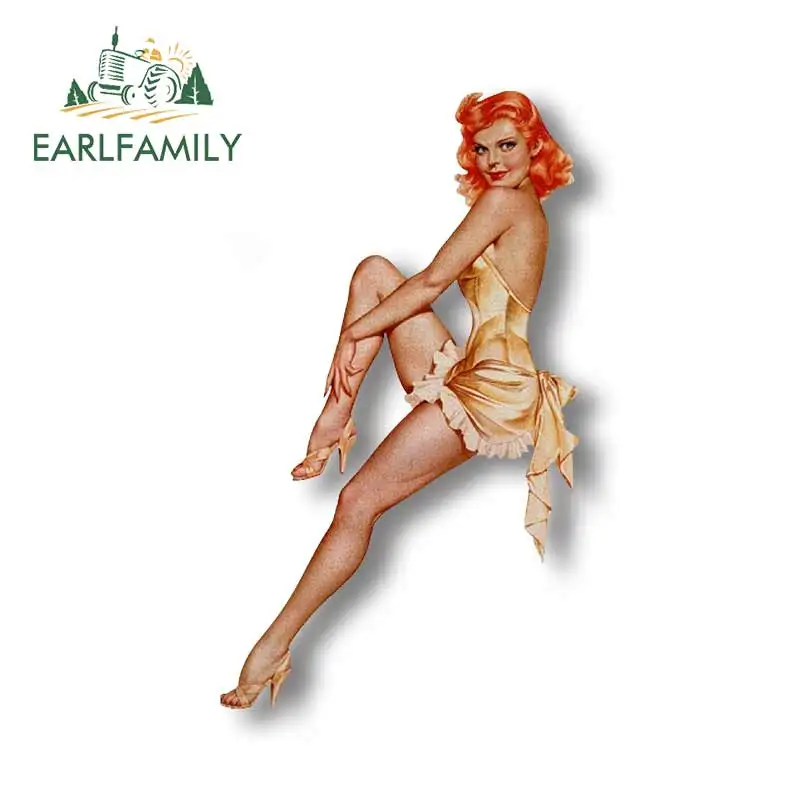 EARLFAMILY American Retro Pin Up Girl Car Sticker Rear Windshield Car Bumper Decal Sexy Pinup Stickers Waterproof Car Styling