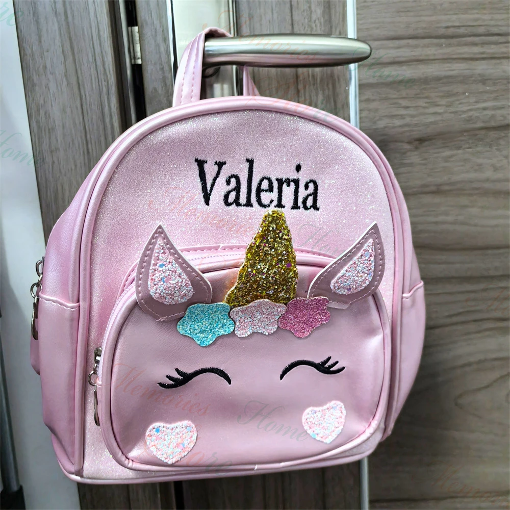 

Girl's PU Unicorn Schoolbag Personalized Name Children's Kindergarten Princess Bag Kids Out going Travel Shoulder Snack Bags