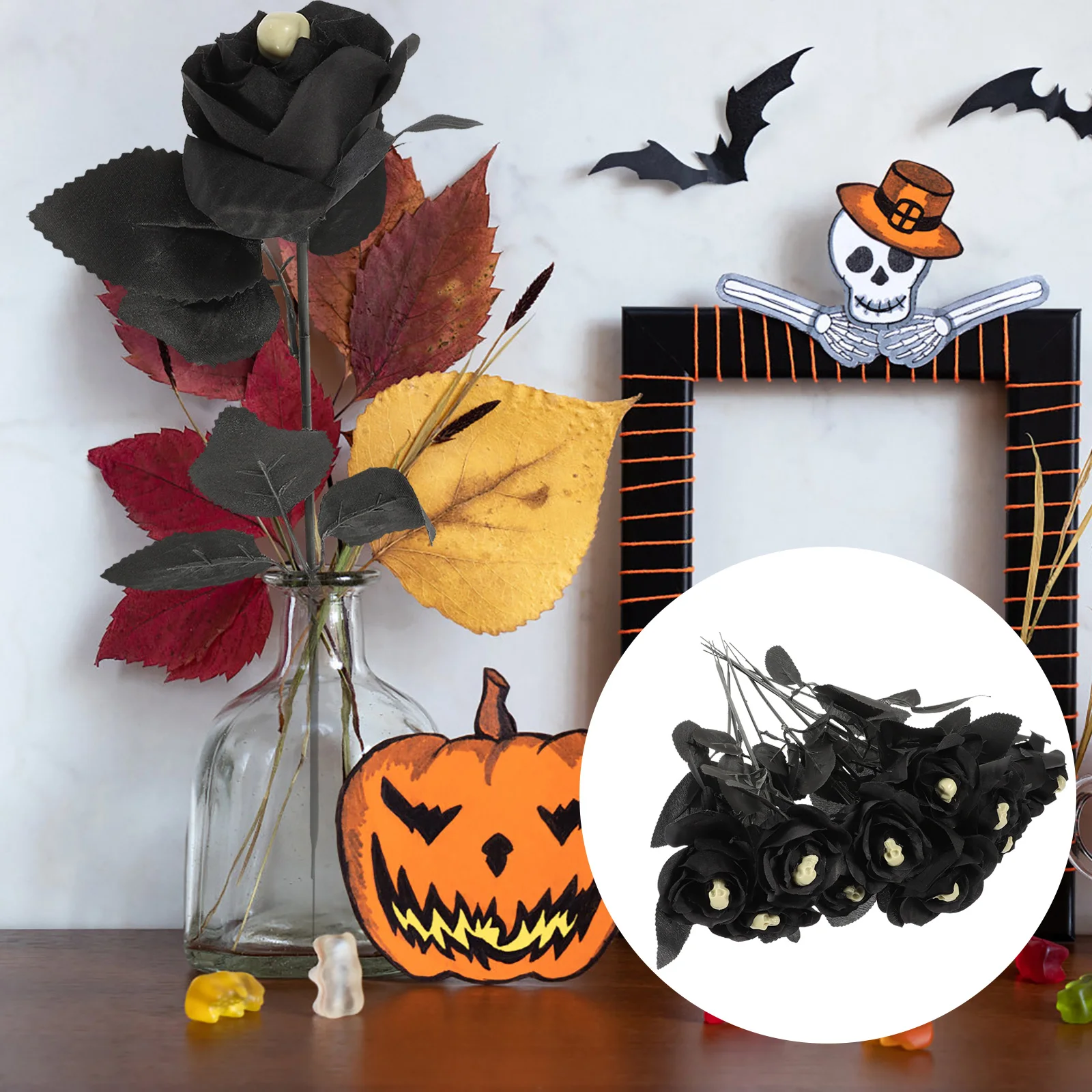 

10pcs Skullhead Roses Artificial Flowers Scary Plastic Decor Halloween Party Room StoreHaunted House Photos Props Flower