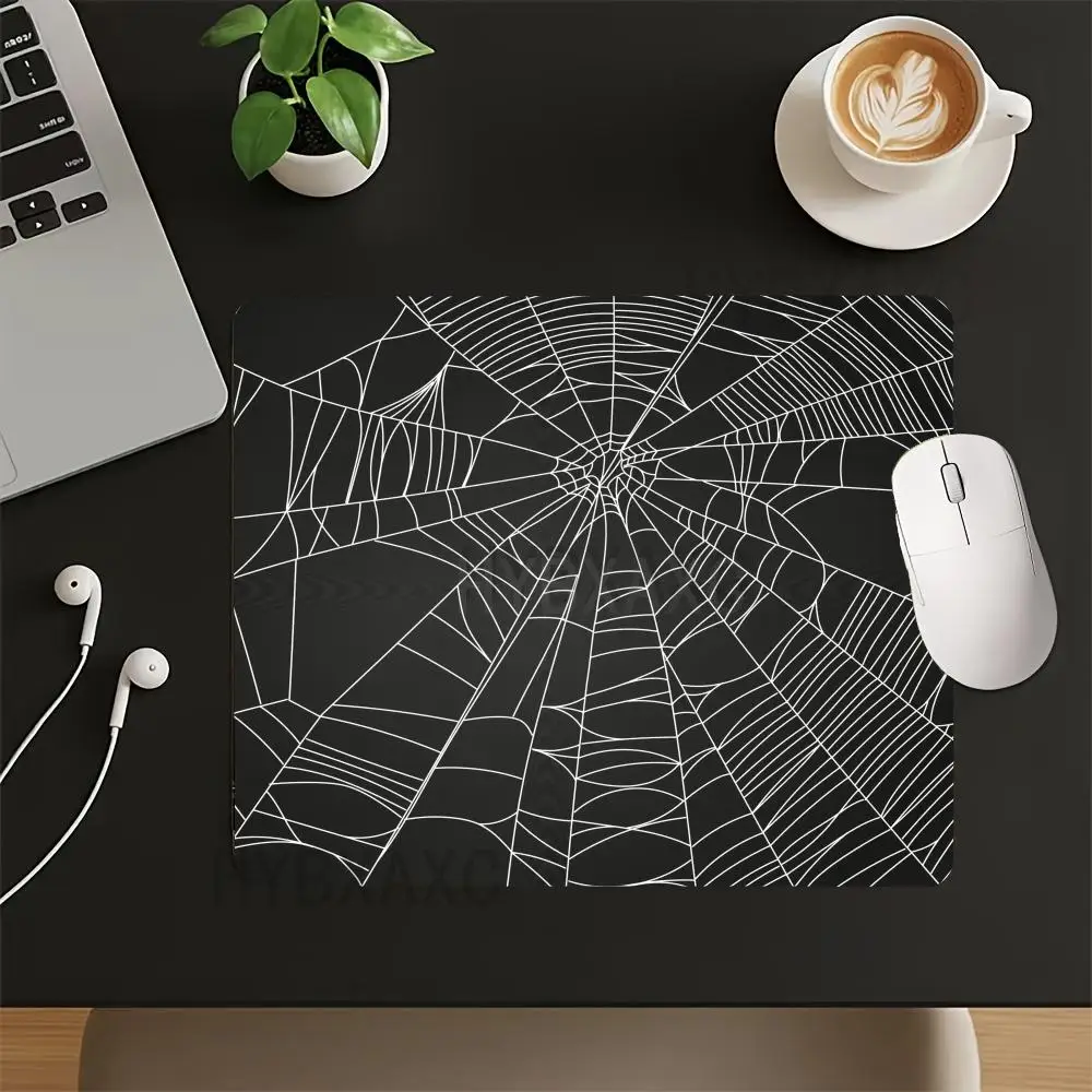 

HYBXAXC Black and White Spider Web Small Mouse Pad Non-Slip Rubber Base Desk for Halloween and Gothic Decor Computer Keyboard