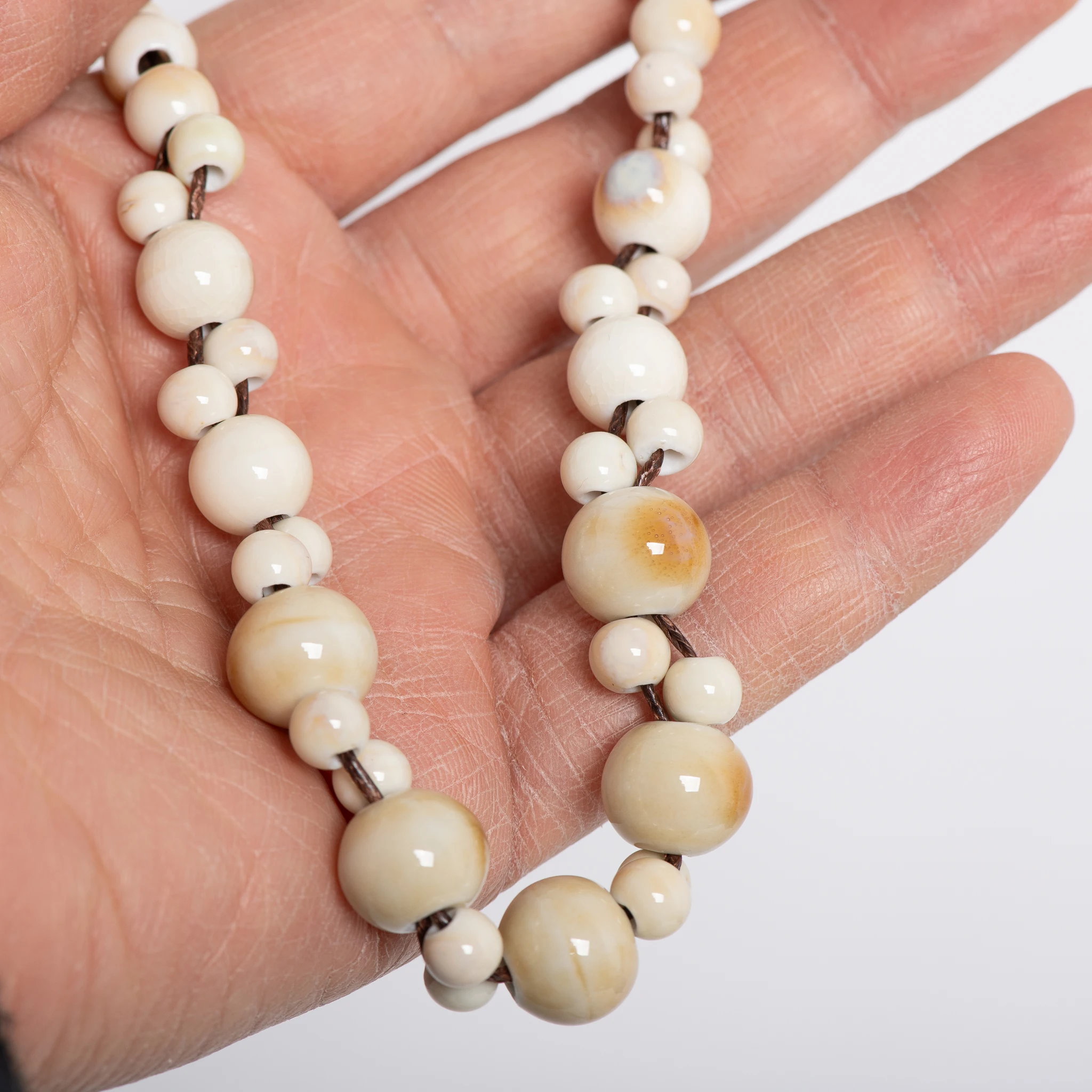 Amber Handmade Ceramic Necklace Boho White Pendant Vintage Jewelry Simple Adjustable Accessory 1110