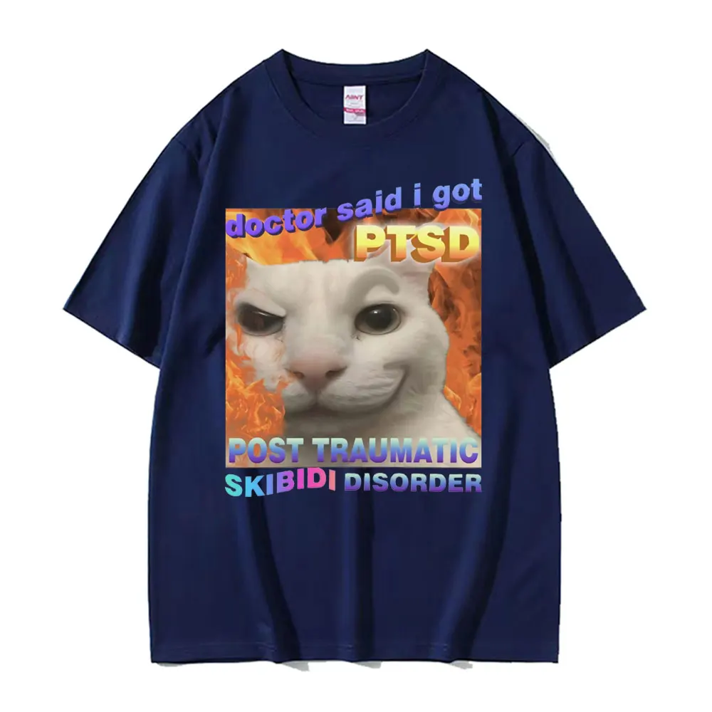 Skibidi Disorder Funny Cute Cat Meme Tee Shirt Gift Men Women Vintage Fashion Casual 100% Cotton Short Sleeve T-shirt Streetwear