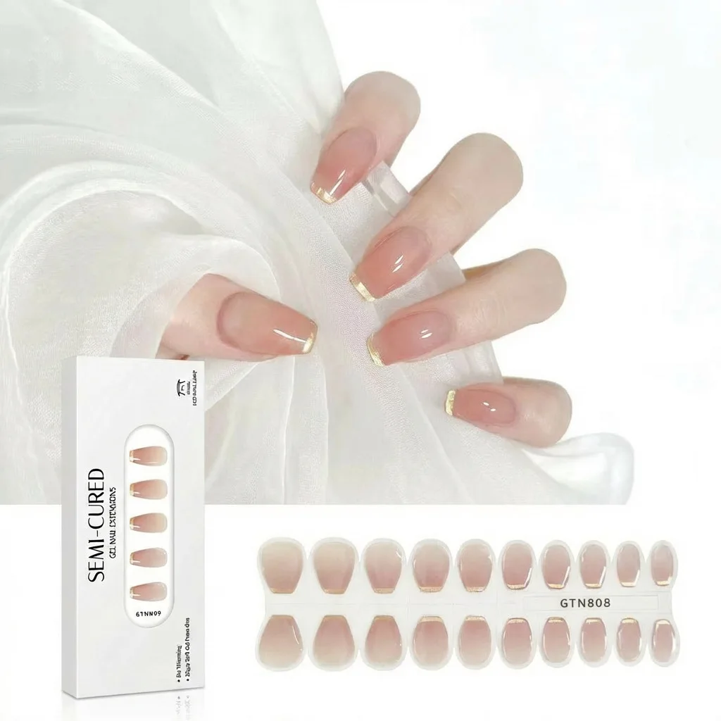 20Tips High Quality Soft Gel Semi-Cure Gel Extension Nail Sticker Markless No Trim Flexible Wearable Nail Waps