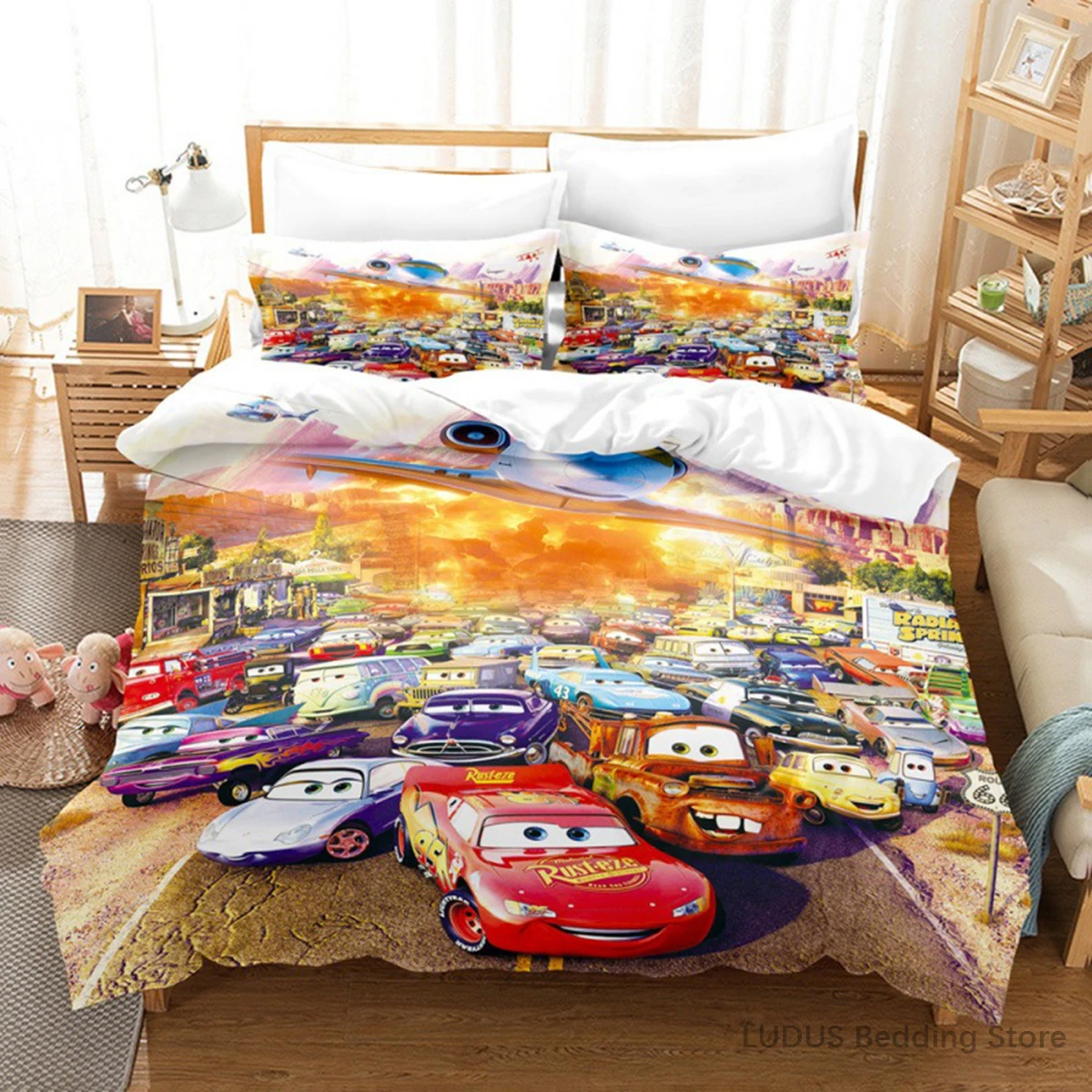

Disney Cars Bedding Set Kawaii Yellow Racer Duvet Cover with Pillowcases Lightning McQueen Cartoon Quilt Cover Boys Bedroom Bed