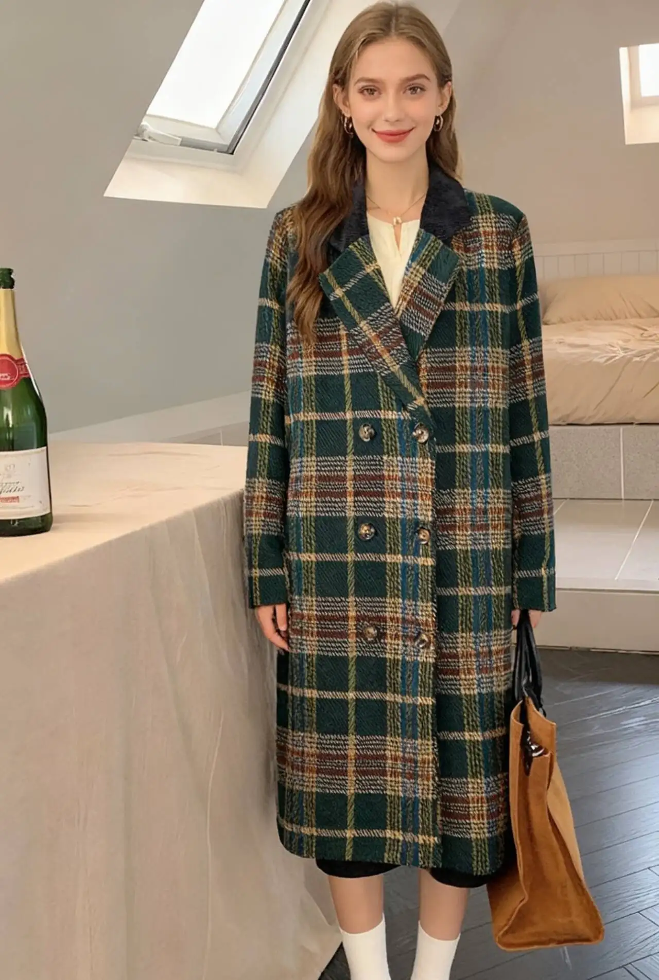 

Wool Blend Coats Womens Woolen Coat Natural Long Fall Wool-Like Sherpa Quilted Balloon Sleeve Preppy Modern Style Club College