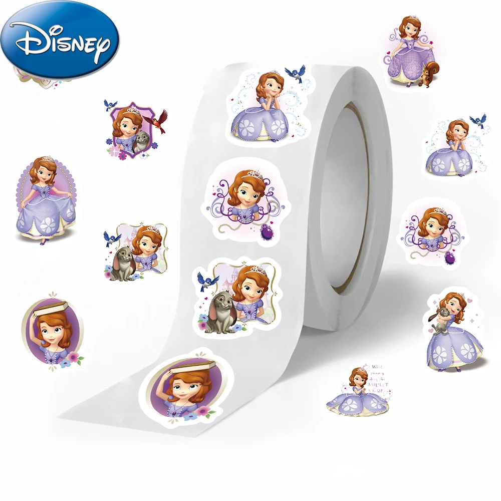 

500pcs/roll Cute Disney Anime Princess Sofia Stickers Kid Reward Sticker Gift Notebook Water Bottle Phone Cartoon Sealing Decals