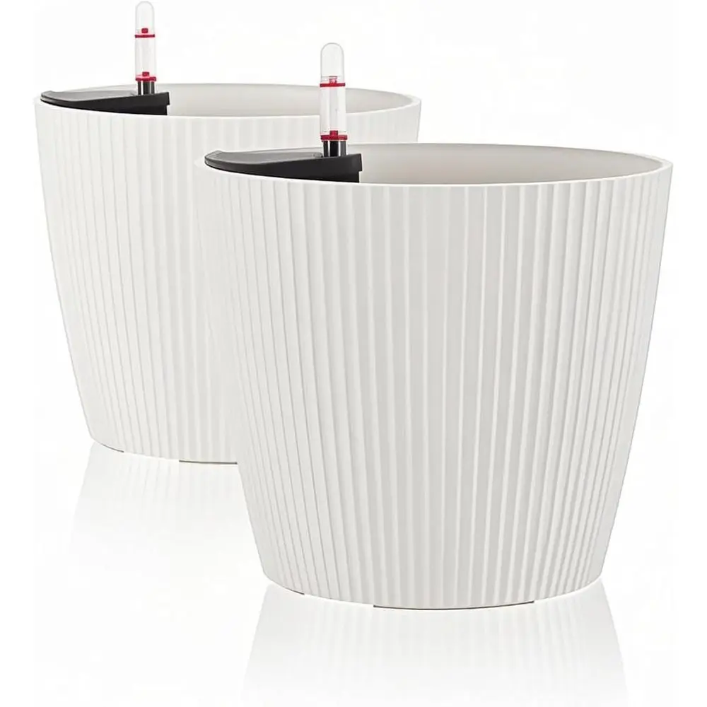 

2-Pack White Indoor Watering Planters, 11x10, with Inner Mat & Water Level Indicator