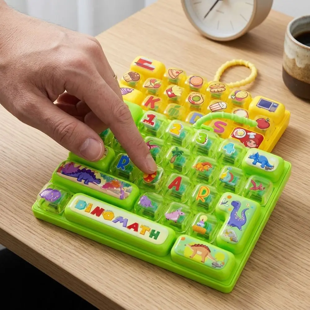 Cartoon 26 Keys Fidget Keyboard Clear Key Sounds Plastic Fingertip Button Key Ring Food Animal Clickable Keys Keyboard Pendant