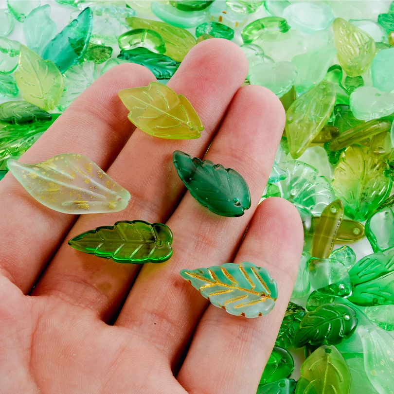 50Pcs Different Shapes Of Leaf Glass Pendants Leaf Shaped Loose Spaced Beads Diy Necklaces Bracelets Jewelry Making Accessories