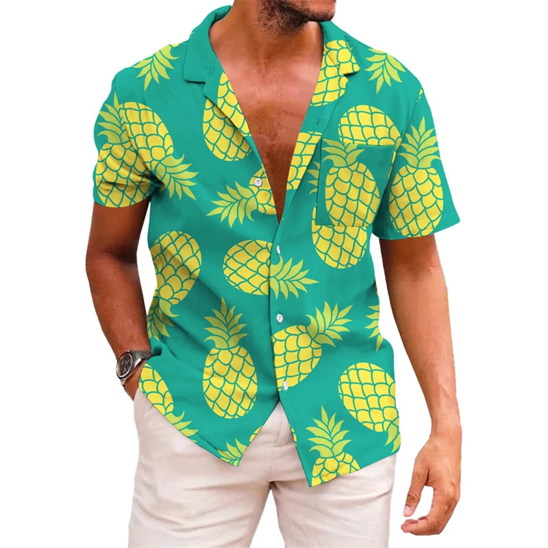 Men\'s shirt printed lapel summer short-sleeved Hawaiian simple new style daily vacation breathable casual and comfortable