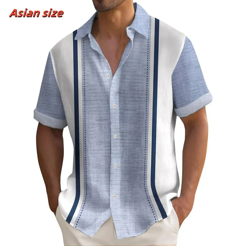 Simple Stripes Pattern Hawaiian Shirt For Men Colorful 3D Printed Short Sleeve Tops Casual Lapel Aloha Shirts Loose Blouses