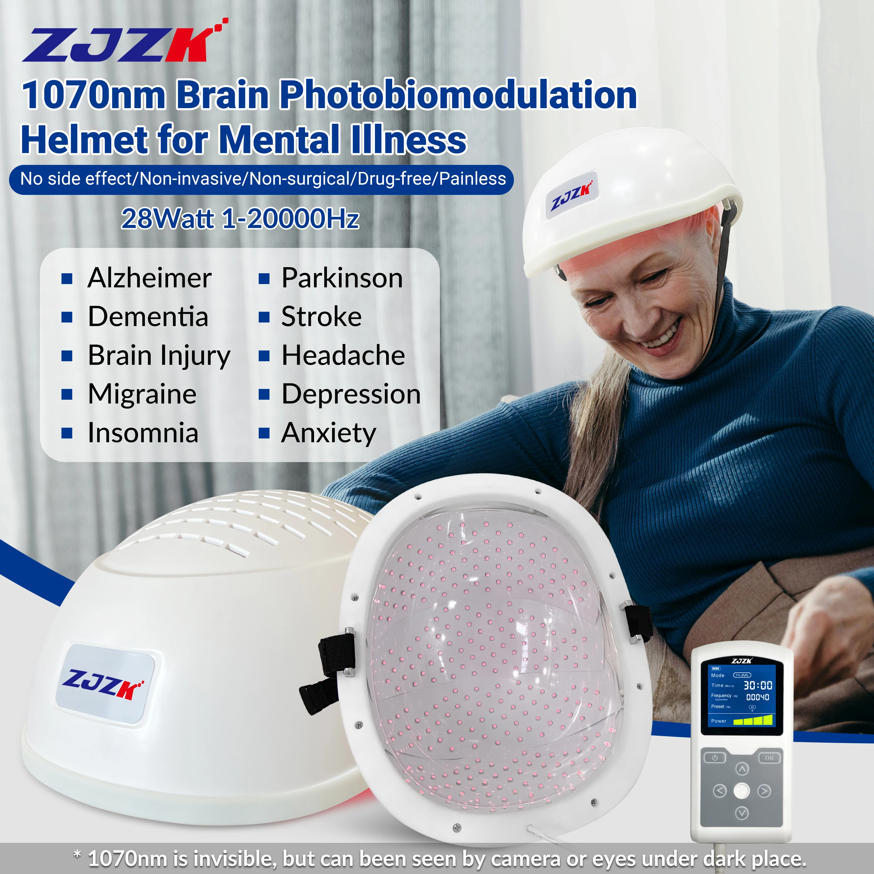 ZJZK Neuromodulator Infrared Helmet 1070nmx280diodes Memory Improvement Depression Post Traumatic Stress Disorder Alzheimer