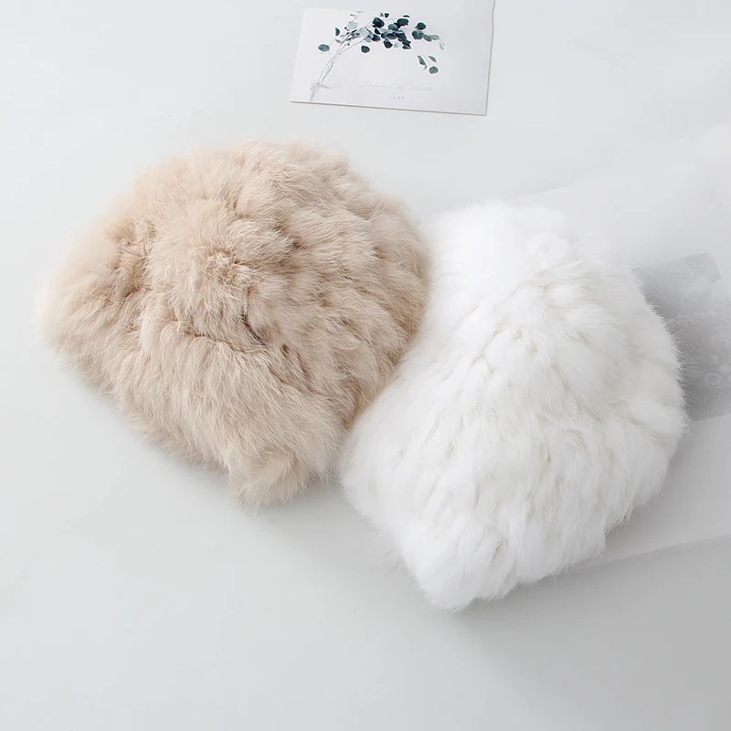 الشتاء الحقيقي ريكس الأرنب الفراء قبعة للنساء سميكة محبوك قبعة بيني الفراء قبعة إرسال هدية نوعية جيدة قبعة حماية الأذن الجديدة