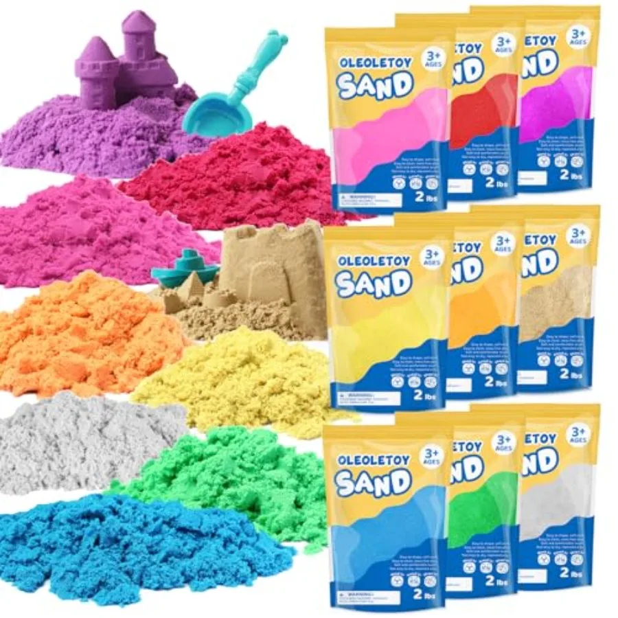 Juguetes sensoriales de arena de colores para: arena autoadhesiva moldeable de 18 libras para relleno de contenedor de arena, kit multicolor a granel para aula y hogar