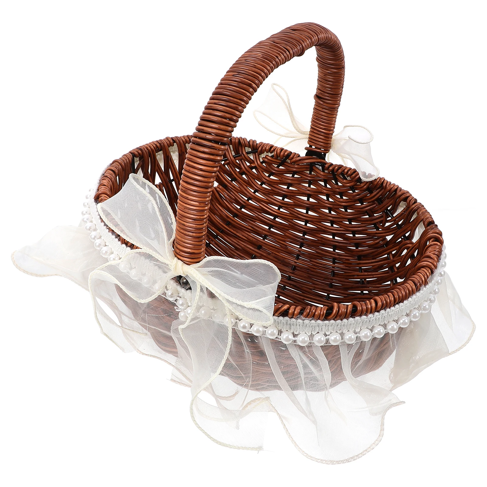 

Bamboo Flower Woven Storage Rectangle Hand Picnic Iron Wire Fruit Holder Multi-functional Decorative Home Office Bedroom Balcony