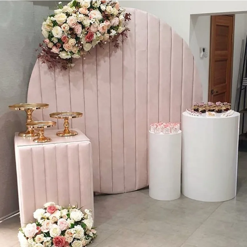 Birthday party shower decoration blue and pink dessert display pedestal velvet cake table