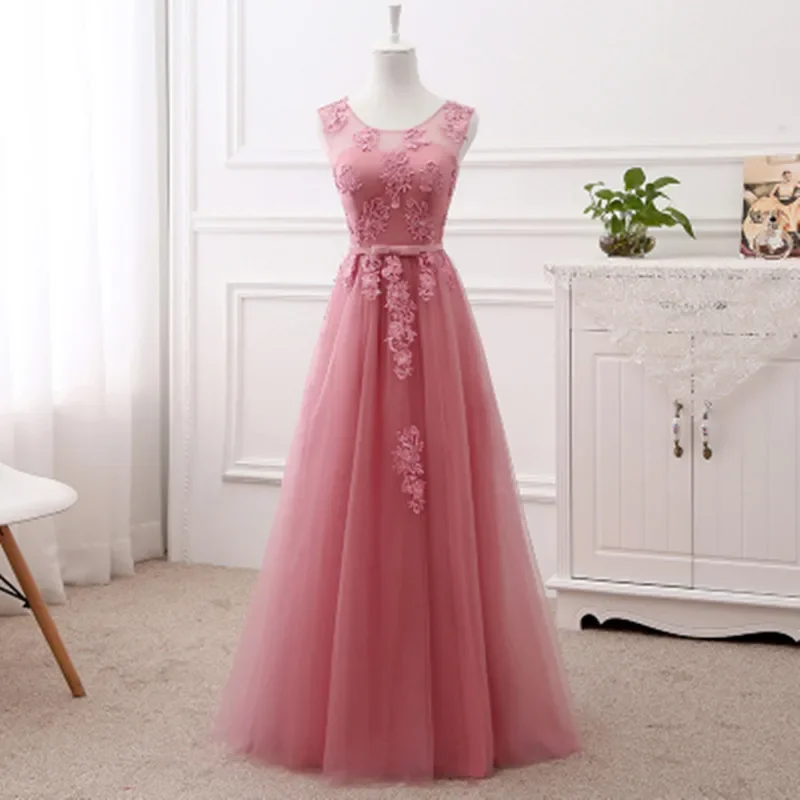 Robe de soiree vestido de festa Champagne lace up with Appliques long dress Elegant bridesmaid dresses Banquet Prom Party Gown