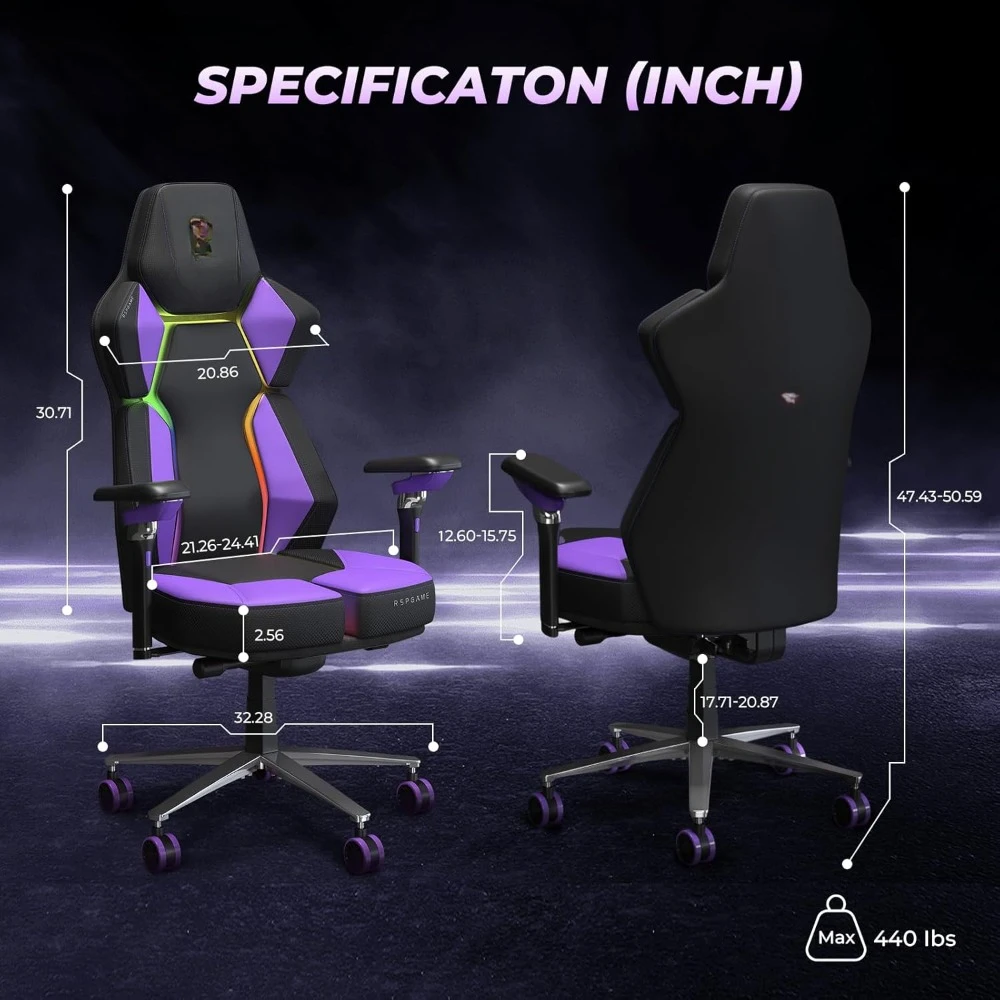 Gaming Chair, Ergonomic Gamer Chair with Dynamic RGB LED Lights, 6D Adjustable Armrests, Detachable Custom Modules