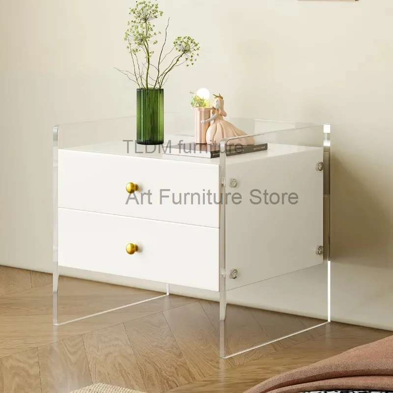 

Italian Minimalist Bedside Table Acrylic Suspension Sense Nightstands Luxury Modern Simplicity Mesita De Noche Furniture WKNS