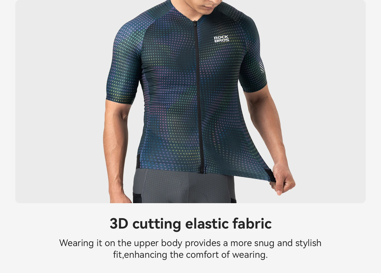 ROCKBROS Sommer-Radtrikot Leichtes Hochelastisches Oberteil Atmungsaktives Schnelltrocknendes Kurzarm-Trikot Herren-Radsportbekleidung – Detail 13
