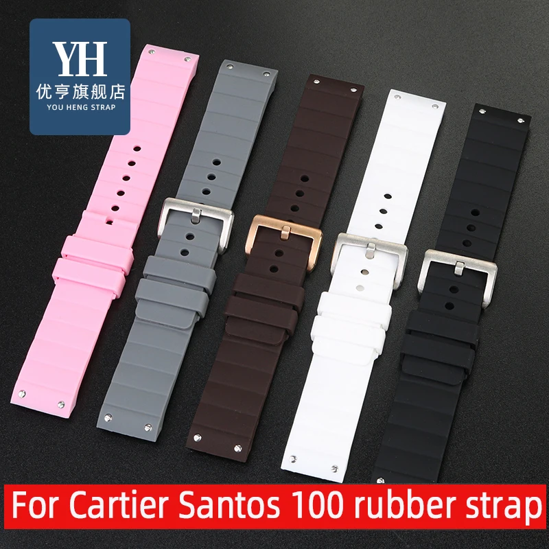 까르띠에 산토스 산도스 100 고무 시계 스트랩, 실리콘 시계 스트랩, 남녀공용 블랙, 23mm