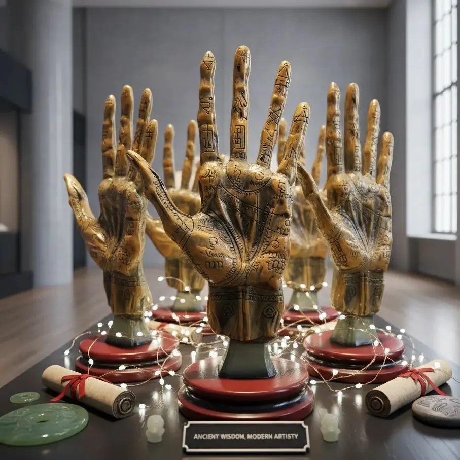 Resin Bronze Palmistry Hand Statue Chiromancy Fortune Teller Palm Model Occult Mystic Sculpture Ancient Wisdom Decor
