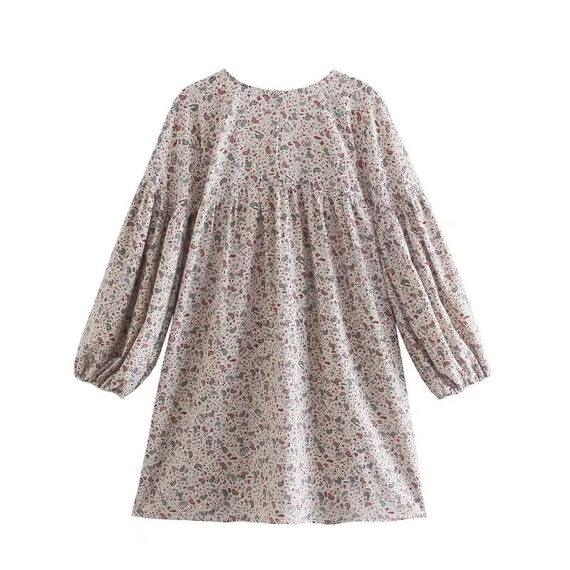 女性らしいエレガントな新作、ゆったりとした快適な花柄の長袖ワンピース
