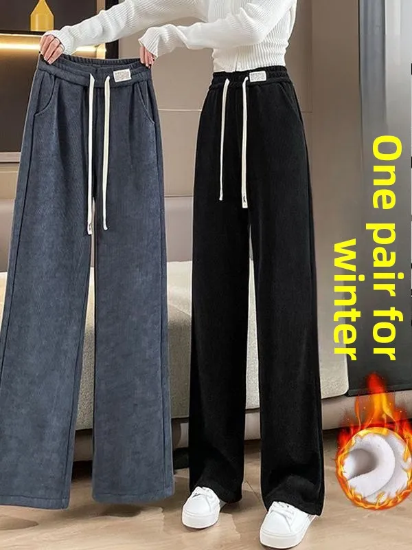 

Женские зимние брюки больших размеров с высокой талией, утепленные флисом, широкие, свободные, повседневные, из вельвета, прямого кроя