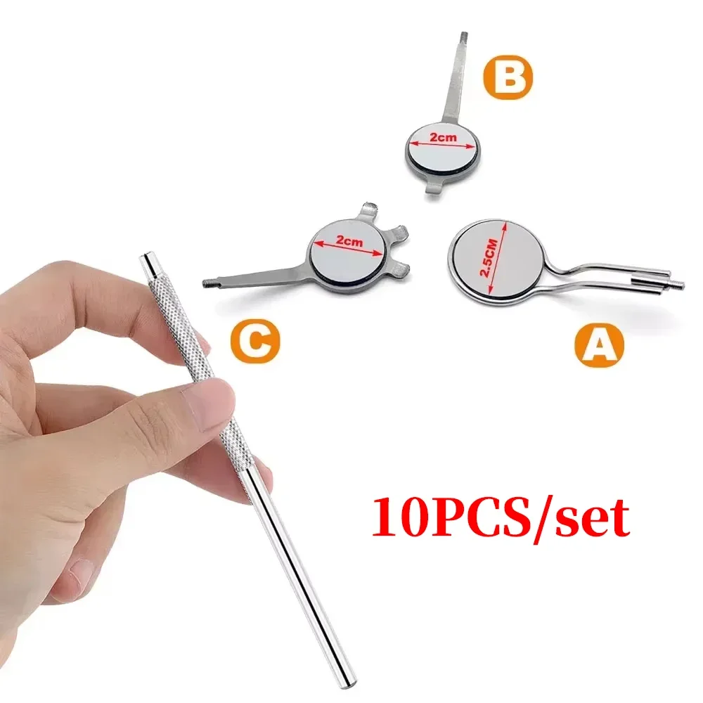 10Pcs/set Anti‑Fog Rhodium‑Coated Double‑Sided Dental Mouth Mirrors With Handle Intraoral Reflector Dentist Examination Tool