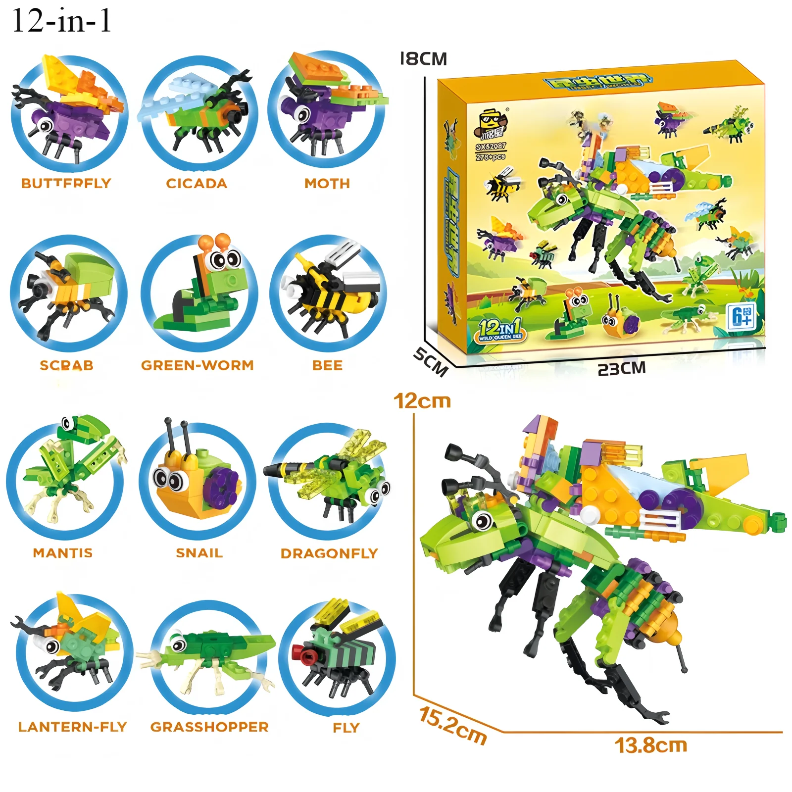 Neues 12-in-1-Dinosaurier-Baustein-Modell, Lernspielzeug für Kinder, Geburtstagsgeschenk, Weihnachtsgeschenk – Detail 3