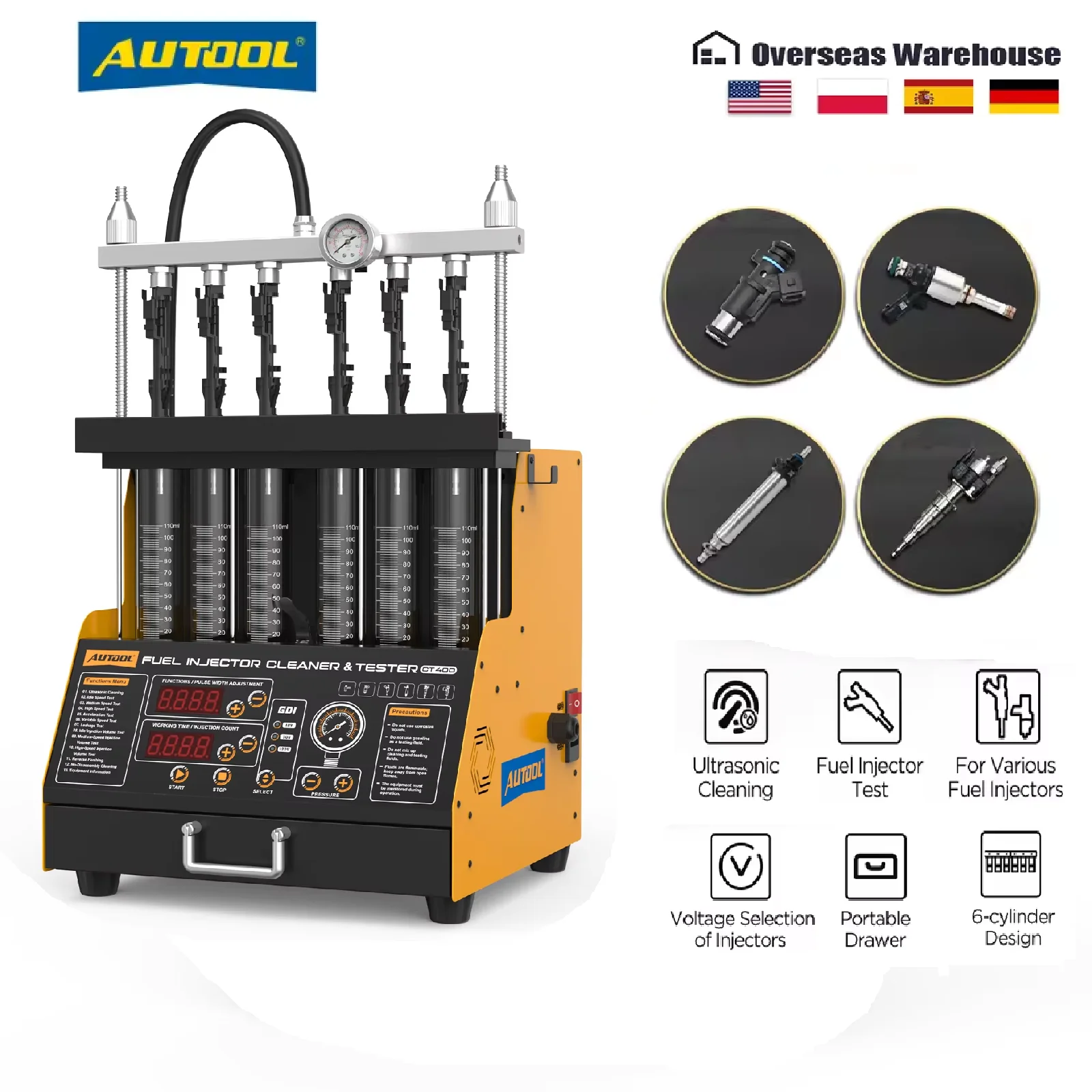 AUTOOL CT400 Car Fuel Injector Cleaner Tester 6 Cylinders GDI EFI FEI Piezoelectric Fuel Injector Cleaner & Tester Machine